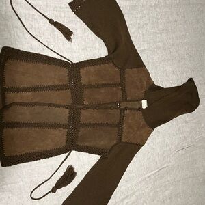 70s Women's Suede and Acrylic Patchwork Cardigan